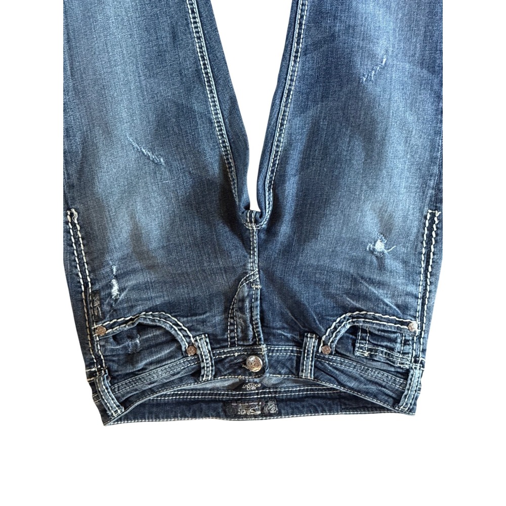 Silver Jeans Co Aiko Bootcut Distressed Medium Wash Thick Stitch Jeans Womens - Picture 8 of 8